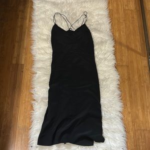 Black midi slip dress.